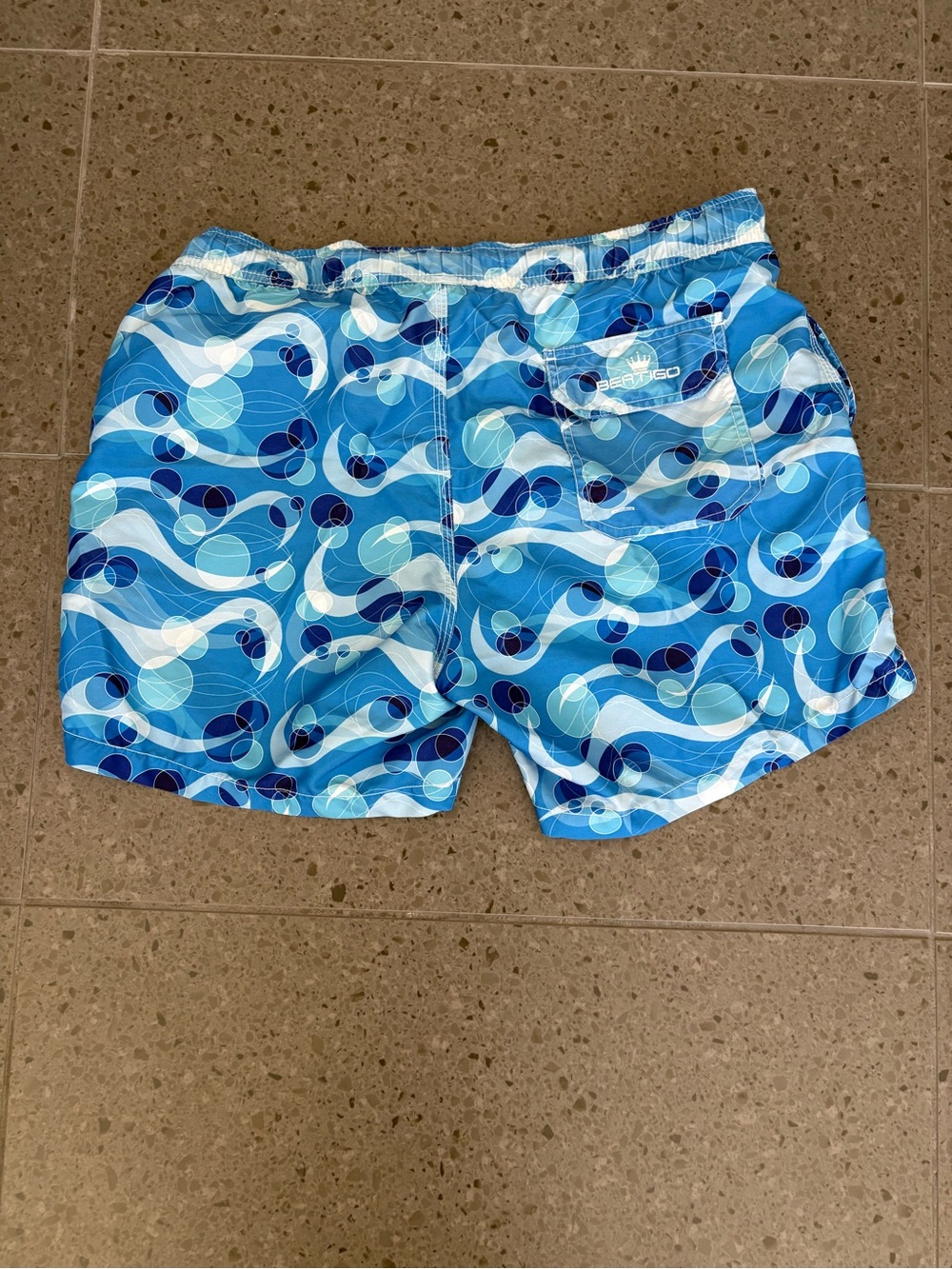 Blue Wave-Pattern Men's Swim Trunks - Picture 2 of 4